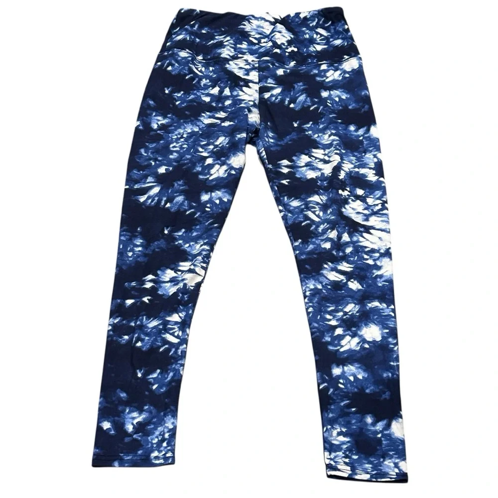Shosho Navy and White Tie Dye Athletic Yoga Leggings Large - Picture 2 of 4